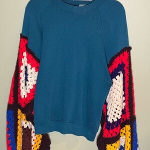 Hand Made Granny Square Sleeve Sweatshirt Top